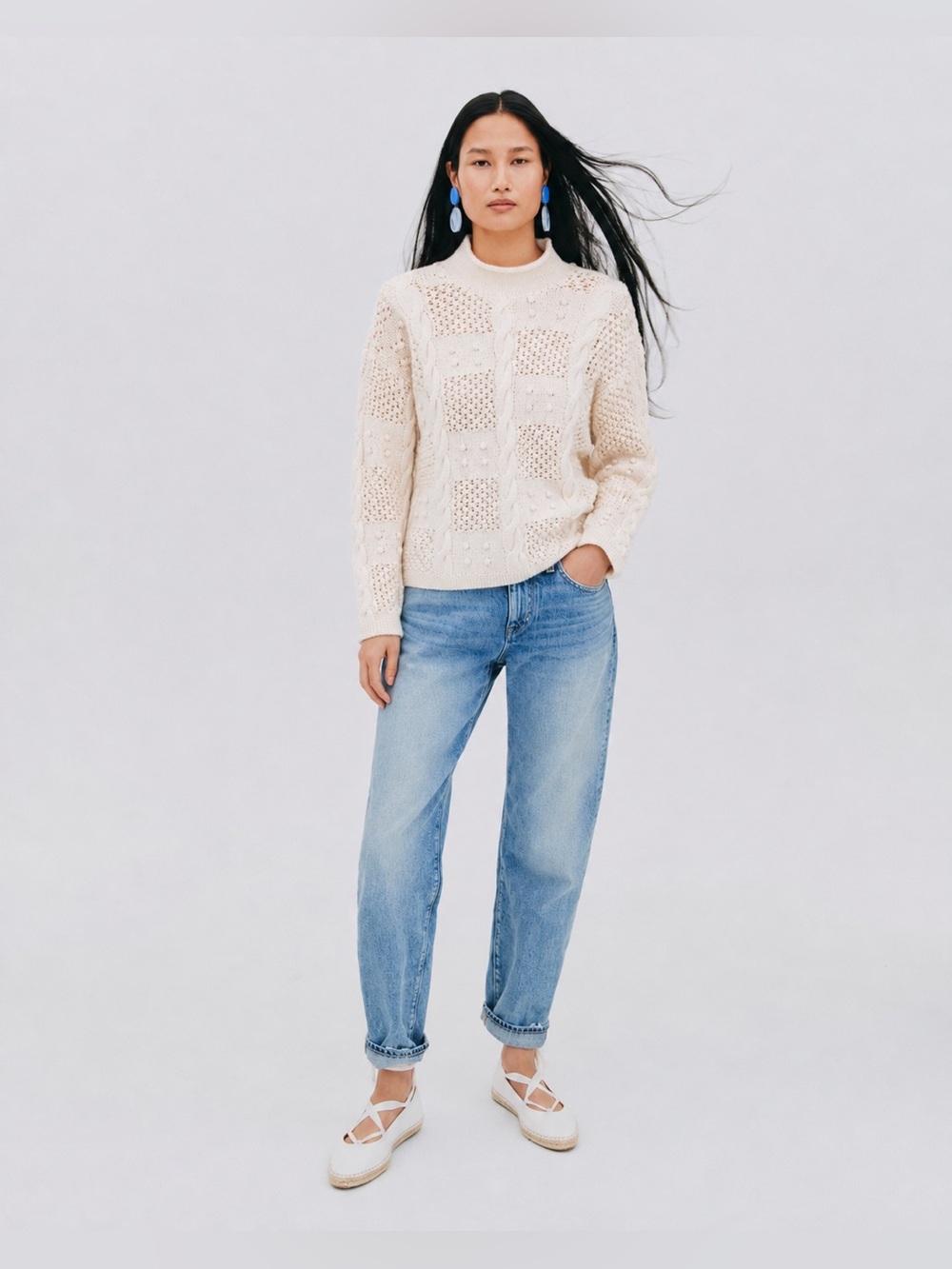 Vintage Cotton Cream Turtleneck Sweater Long Sleeve Pullover Q